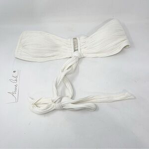 New ANNE COLE Women’s Ivory Pleated Halter Bandeau Bikini Top Gold Hardware XL
